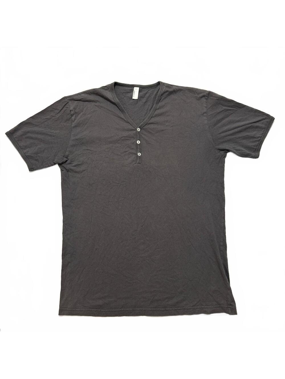 American Apparel Short Sleeve V-Neck Dexter Henley T-Shirt Size L Charcoal
